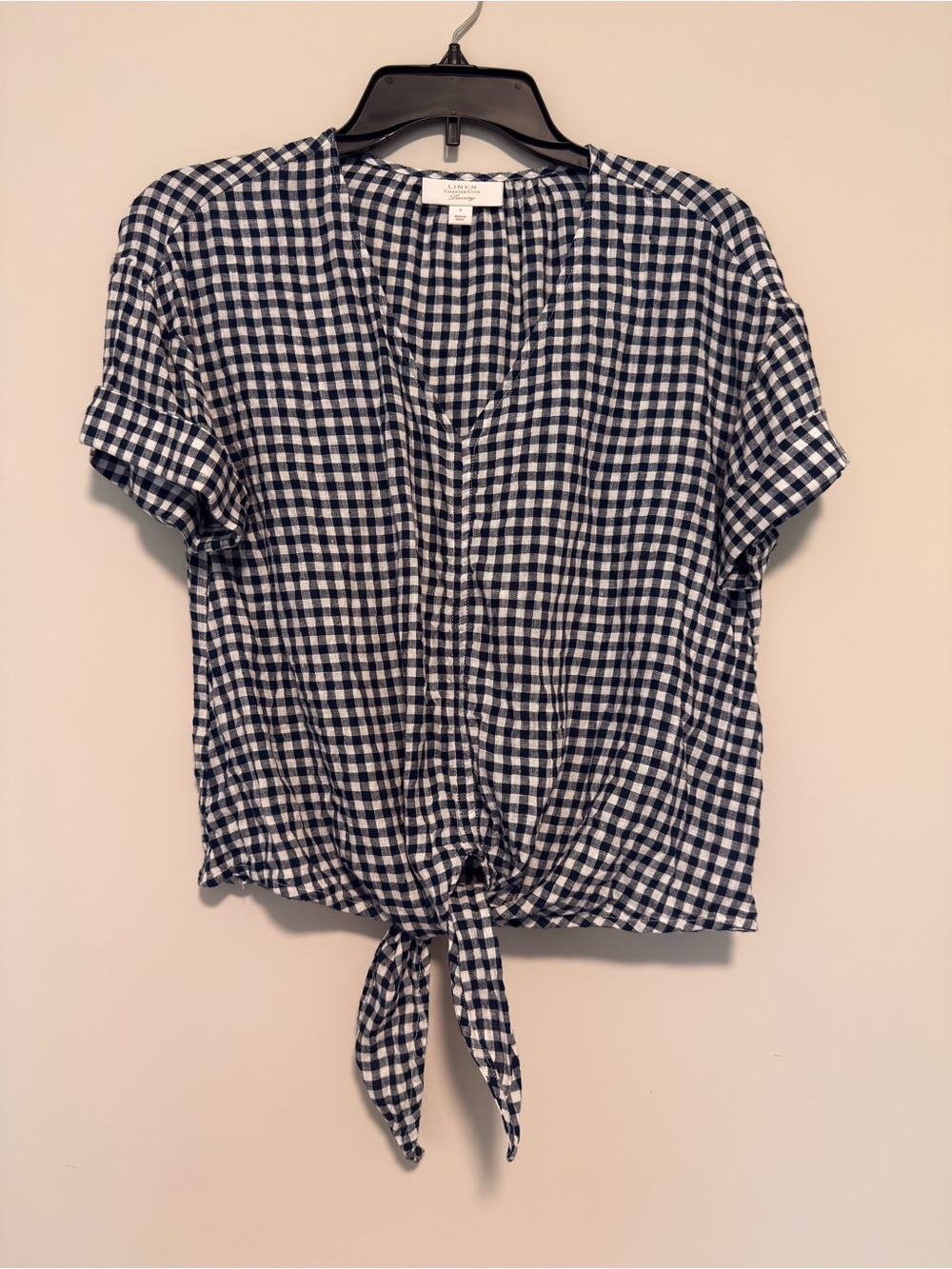 Charter Club Navy & White Gingham Tie-Front Top